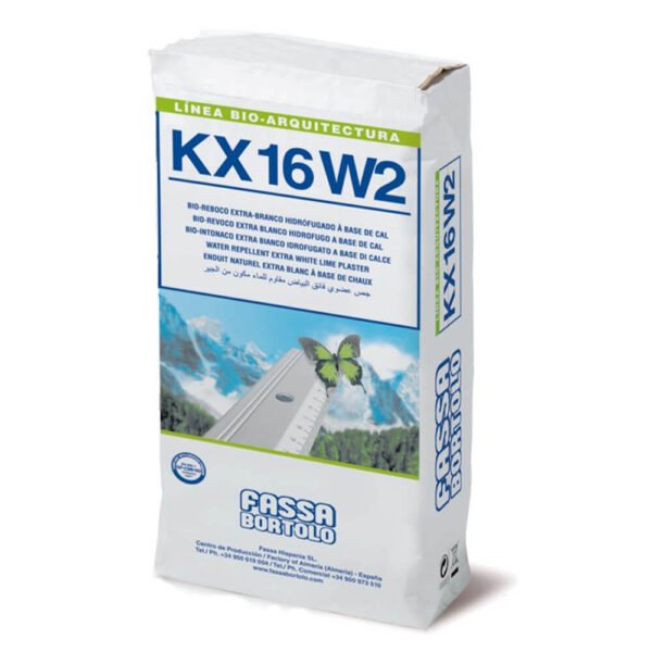 Imagen del Bio-revoco Extra Blanco Hidrófugo KX 16 W2 de 25kg, ideal para paredes interiores y exteriores, con alta adherencia y resistencia a la humedad.