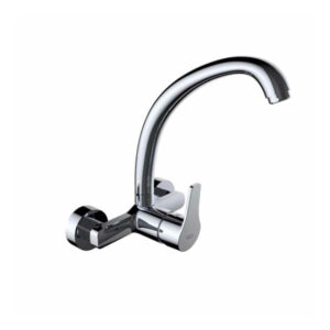 Grifo de cocina monomando de instalación mural con caño en forma de tubo, modelo Go!, acabado en cromo brillante.