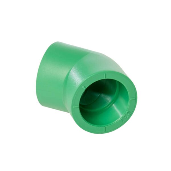 Codo PPR a 45º PP-R 100 en color verde, disponible en diámetros de 20 a 125 mm.