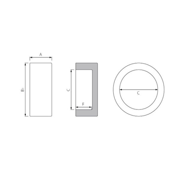 Dibujo técnico del tapón de PPR con dimensiones A, B1, C y F.